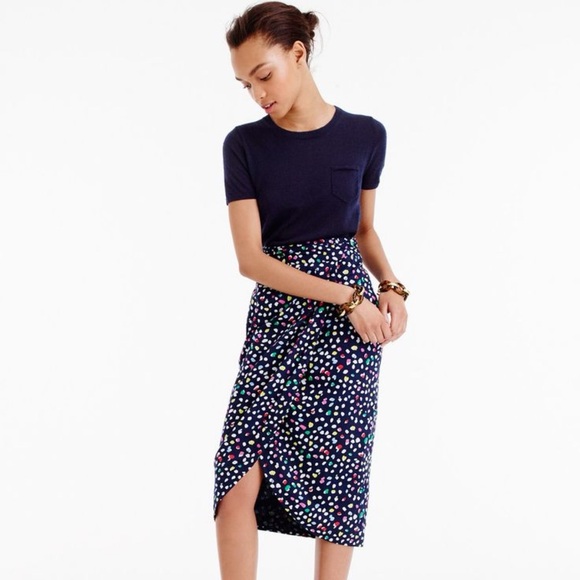 J Crew | Tulip Faux Wrap Skirt In Ratti Happy Cat Print Navy Women's Size 0 - Picture 1 of 10